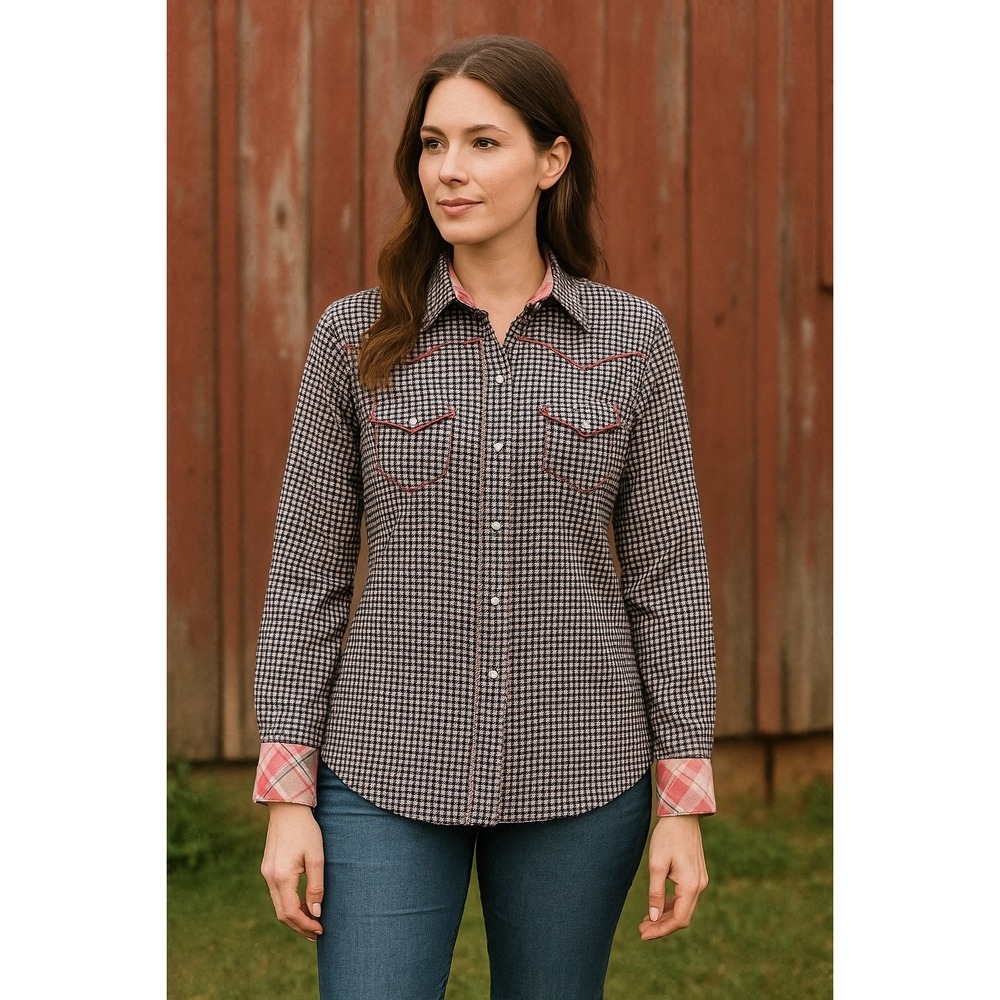 Roper Women's Black Check Western Shirt with Snap‎ Buttons XL